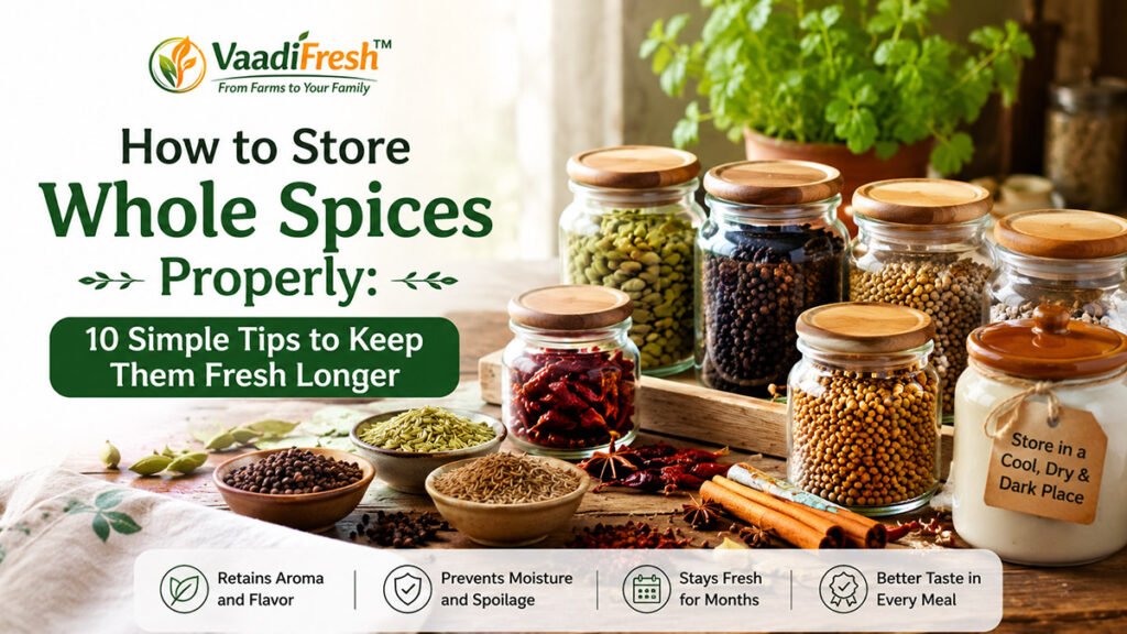 Whole spices stored in airtight glass jars to preserve freshness and aroma